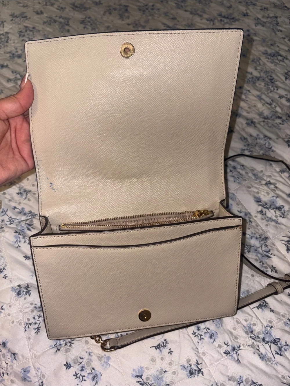 Michael Kors Light Beige Crossbody with Gold Chain Charm